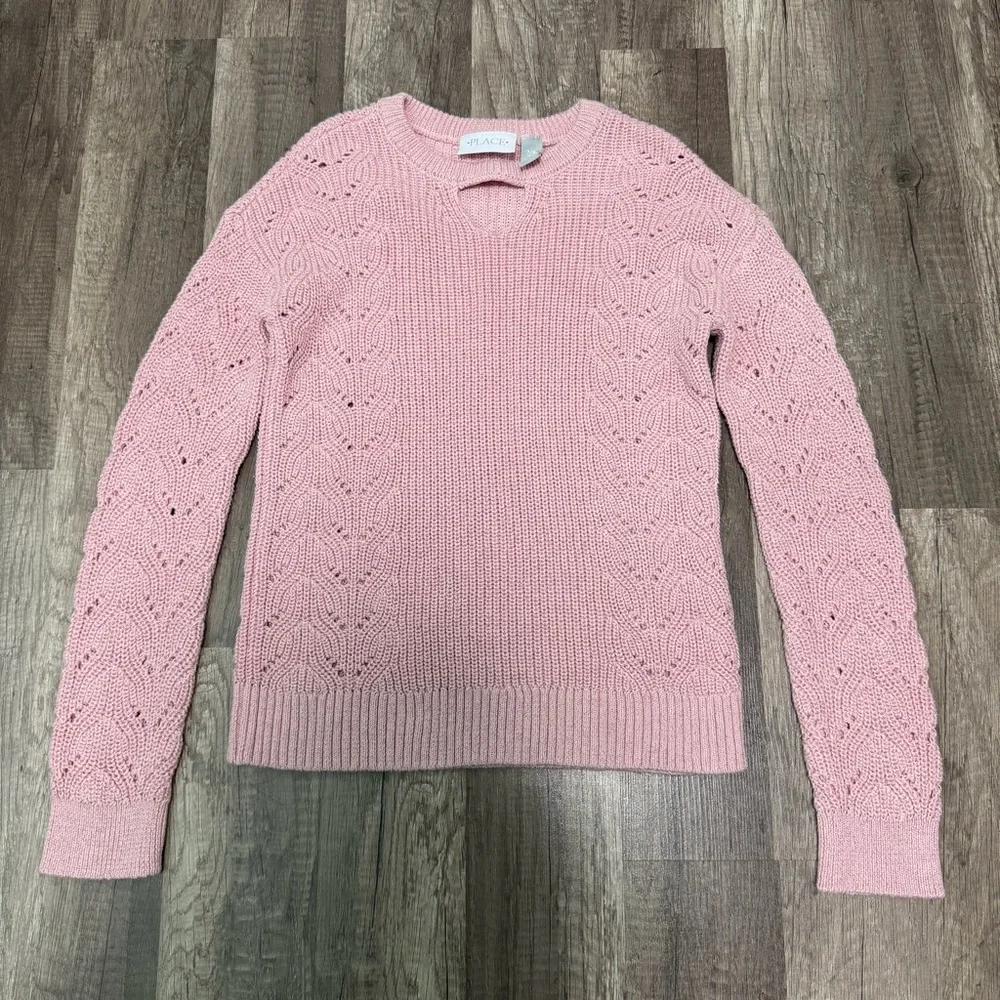 The Children's Place Glittery Pink Textured Knit Sweater